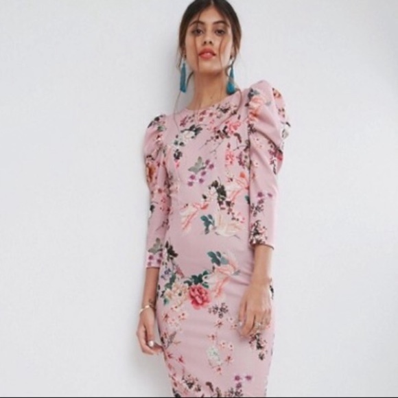 ASOS Floral Print Midi Dress with Puff Sleeves - Picture 8 of 16